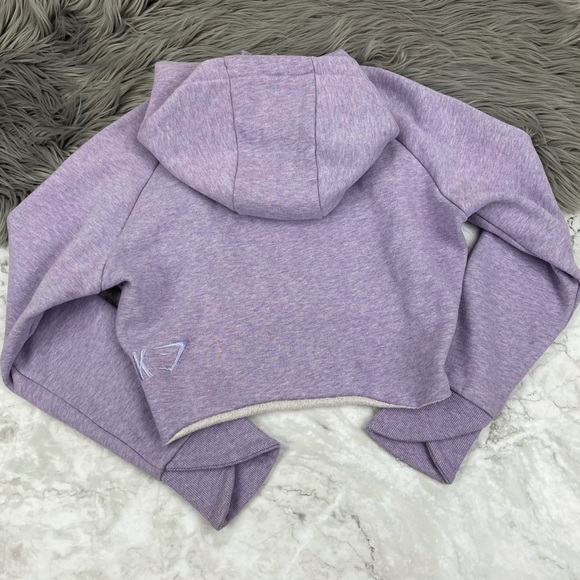 RARE Gymshark Cropped Raw Edge Hoodie Lilac Marl S - Picture 5 of 10